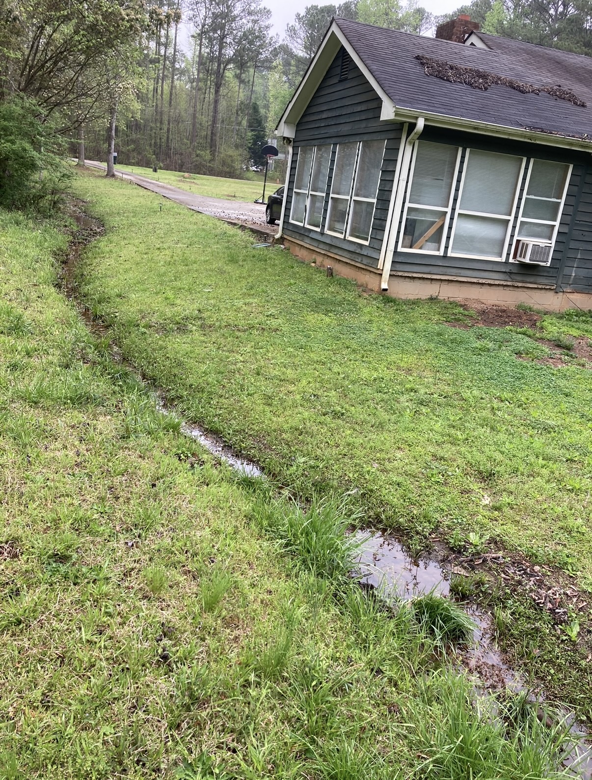 Standing water near home before drainage correction